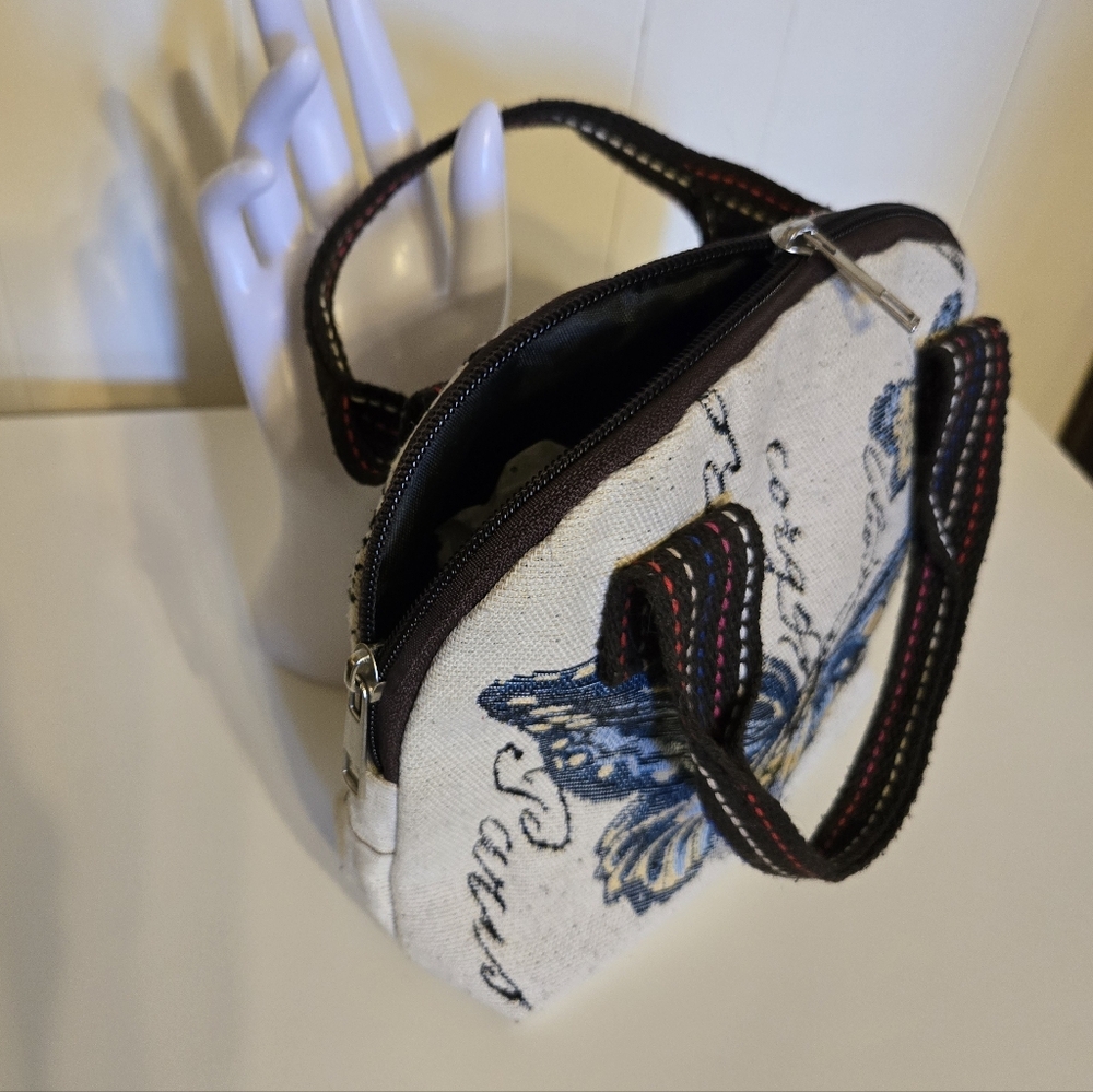 Blue Butterfly Embroidered Canvas Tote - Women's Small Handbag - Picture 2 of 6